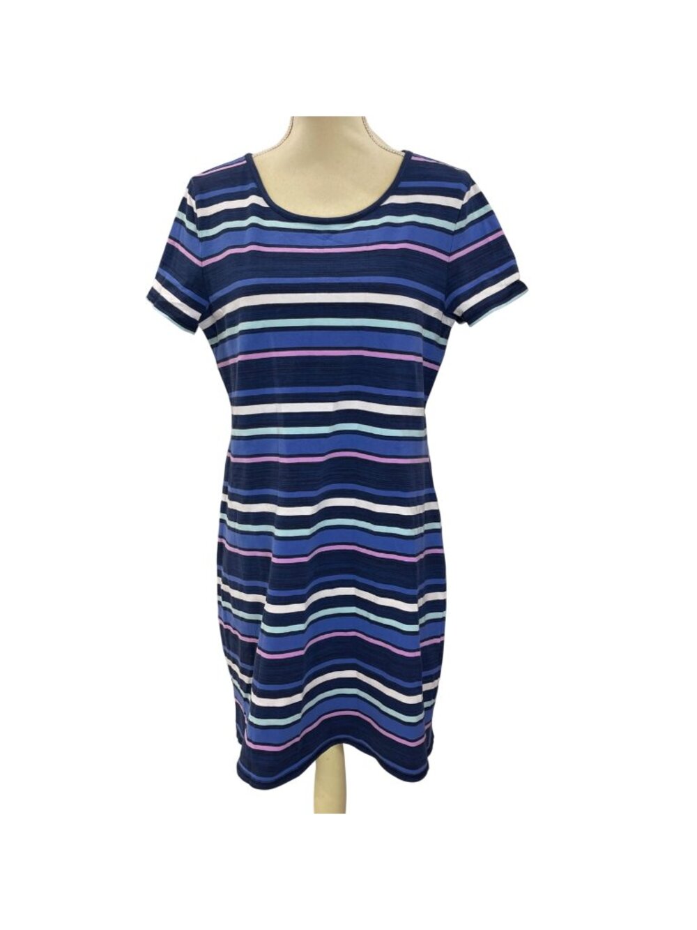 T by Talbots Ruched Drawstring Back T-Shirt Dress Women's Size Large Striped